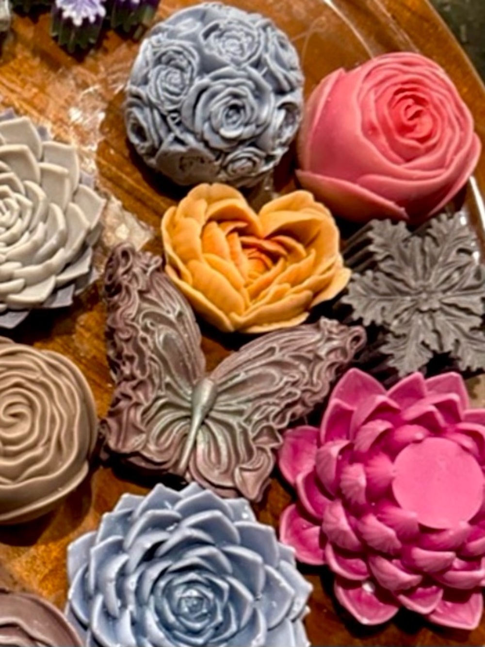 Peony, & Flower-Butterfly Heart-Shaped Wax Melts decorative scenting accent.